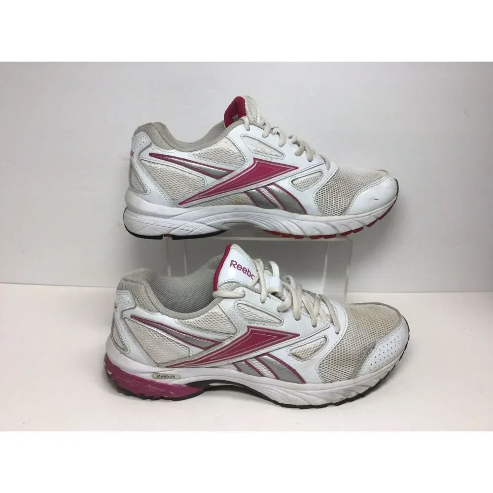 Reebok Double Hall Running Shoes Womens Size‎ 8.5 Walking White Pink Sneakers
